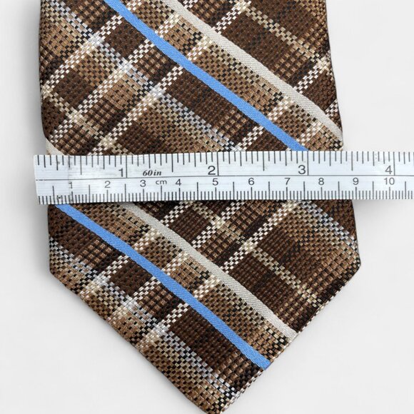 Daniel Cremieux Tartan Plaid Check Silk Tie Office Wedding Formal Brown Blue - Picture 7 of 8